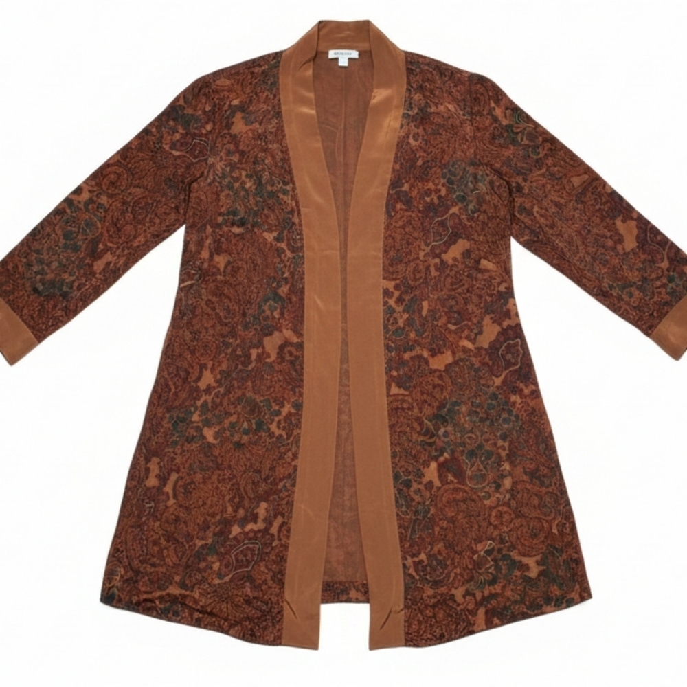 Vintage Just Me Paisley Duster Kimono Cardigan Size 18 Boho 90s Earth Tone - Picture 3 of 16